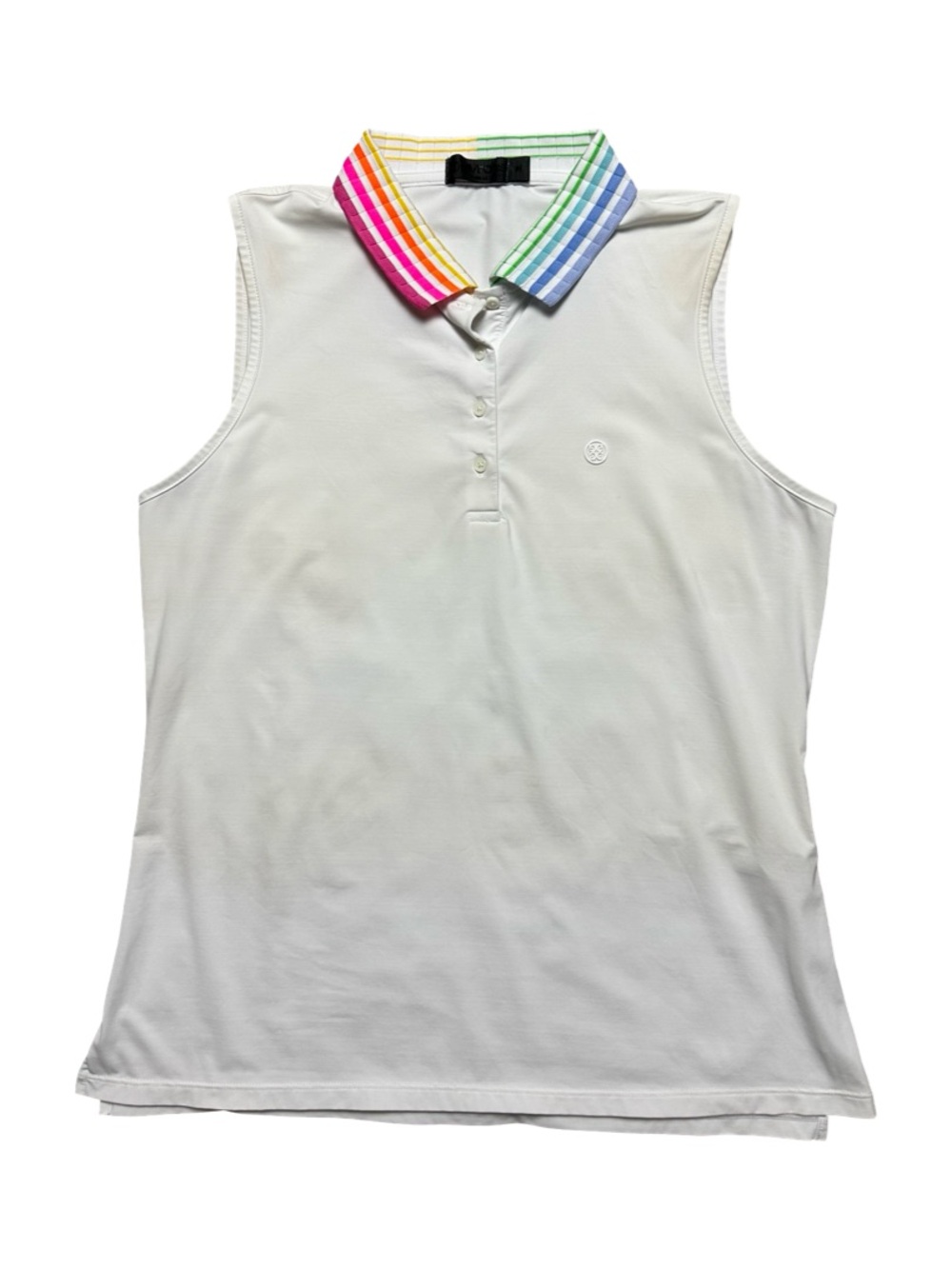 G/FORE Womens Medium White Sleeveless Golf Polo Shirt Rainbow Collar Stretch